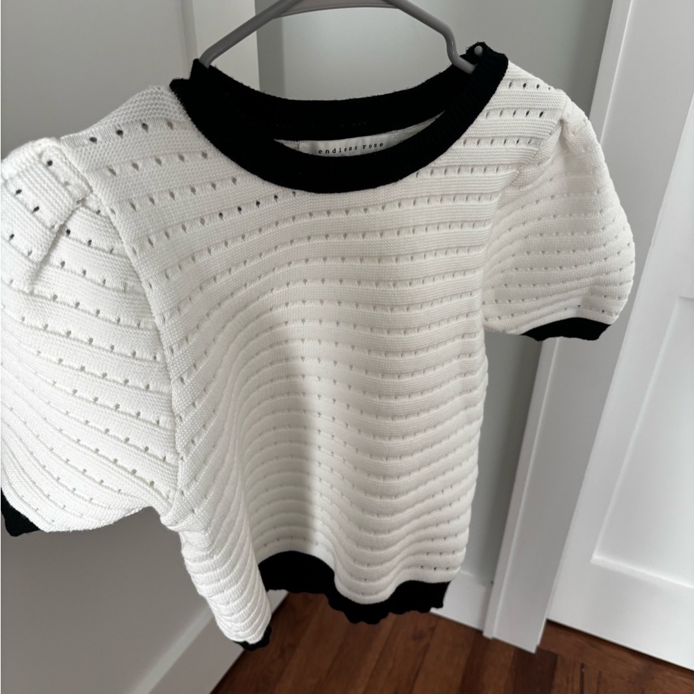 Endless Rose White Knit Top with Black Trim